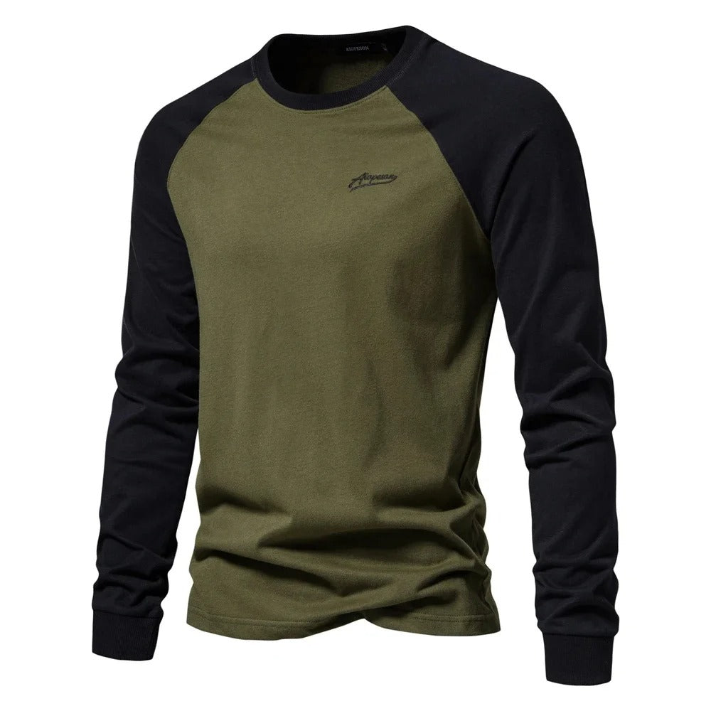 Heren-T-shirt met lange mouwen en patchwork