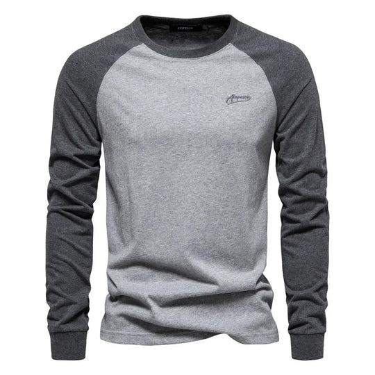 Heren-T-shirt met lange mouwen en patchwork