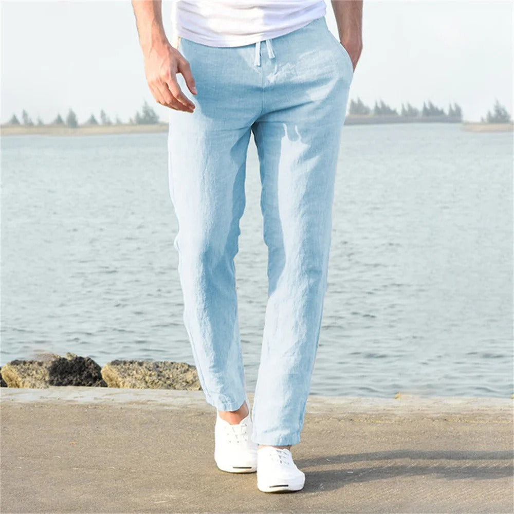 Heren casual broek van katoen en linnen