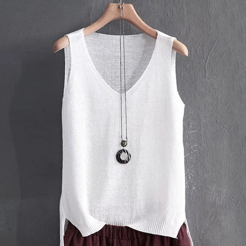 Mouwloze gebreide damesblouse