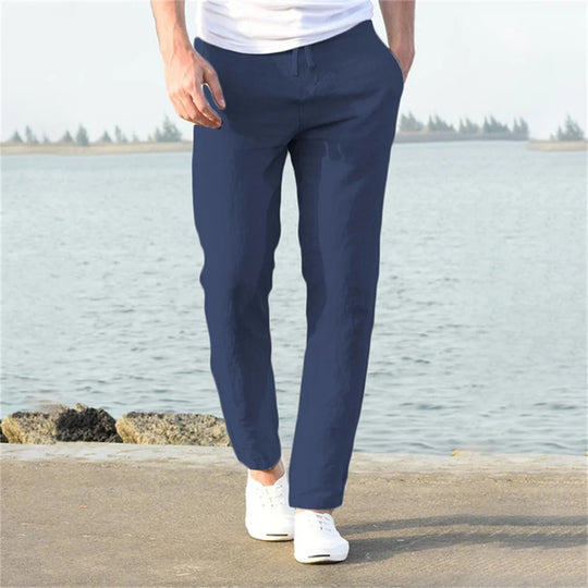 Heren casual broek van katoen en linnen