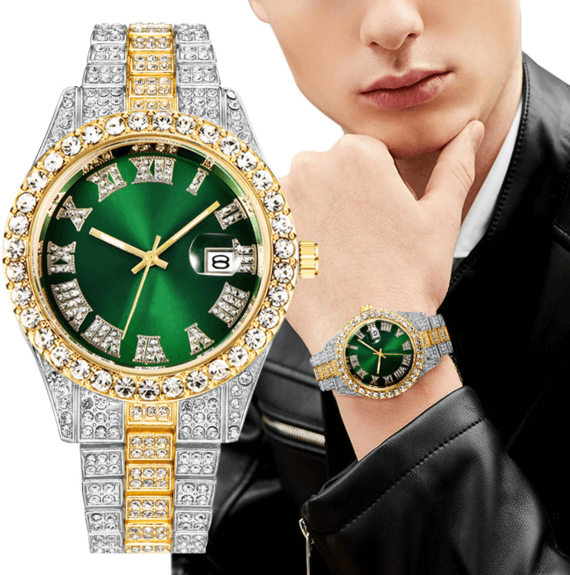 Fully Iced Out Roman Numerals Watch